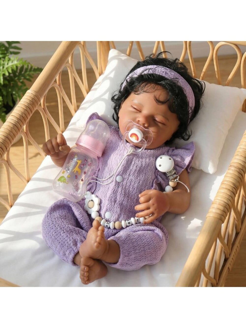 18in Black Reborn Baby Doll Girl Sleeping African American Soft Body